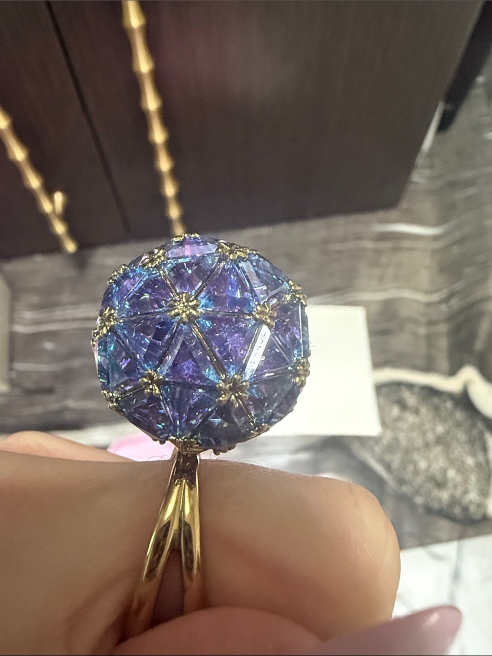 Swarovski Curiosa cocktail ring
Triangle cut, Blue, Gold-tone plated NEW - Picture 16 of 17